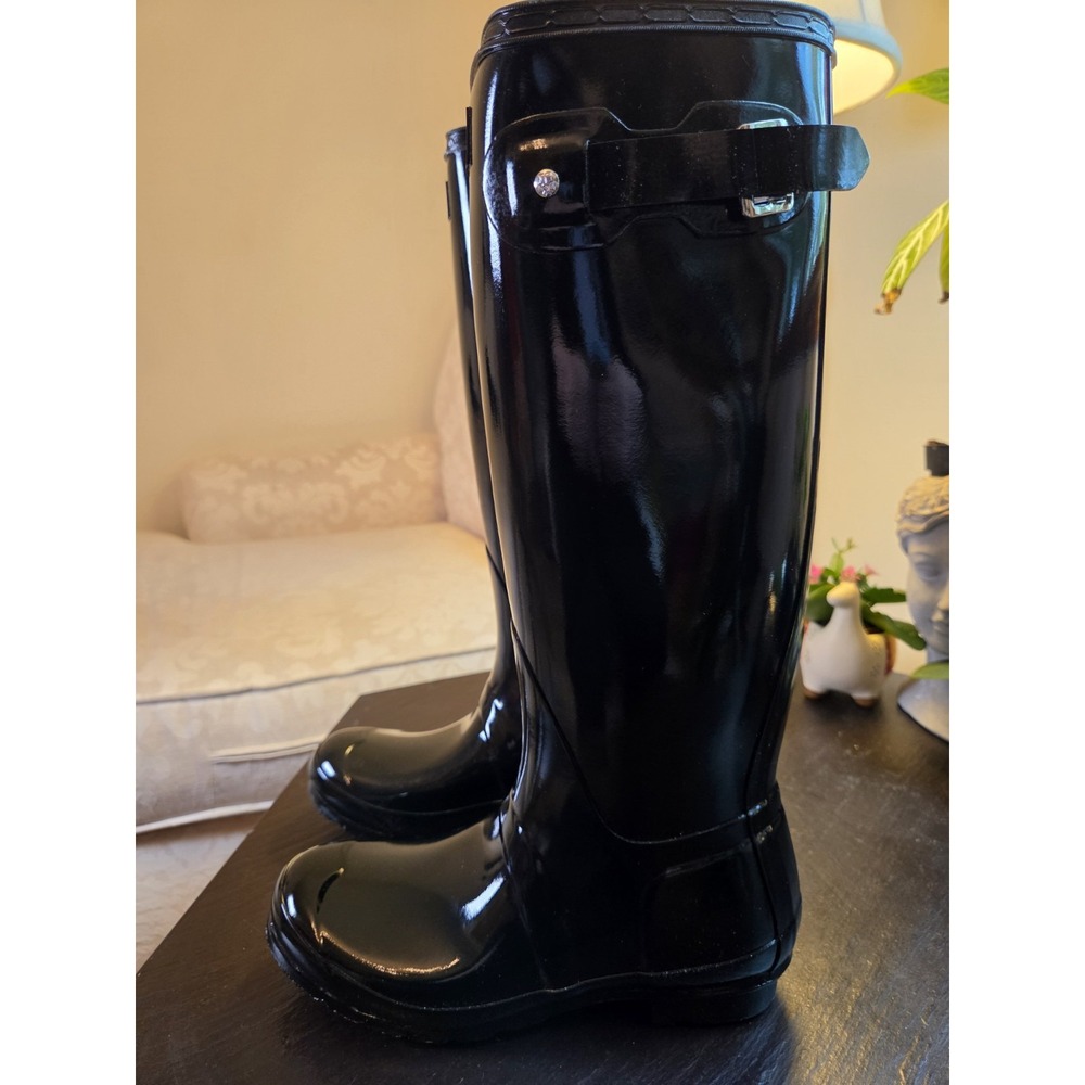 Hunter Original Womens Tall Rain Boots Black Gloss Rubber WP Wellies 11 NEW $190 - Picture 3 of 9
